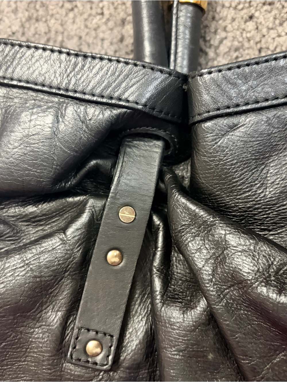Chloé Black Leather Tote with Gold Accents - Picture 15 of 16